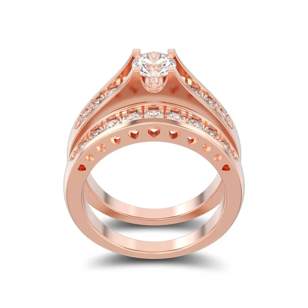 Ilustración 3D aislado oro rosa de dos vástagos diamante decorativo — Foto de Stock
