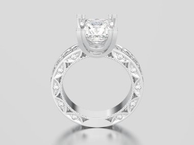 diamon 3D resimde beyaz altın veya gümüş kanal Prenses kesilmiş