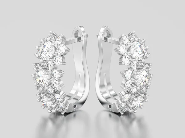 3D illustration isolated white gold or silver diamond earrings w — Stock Photo, Image