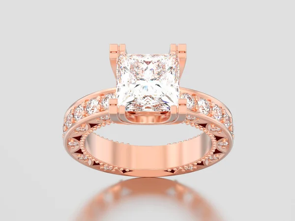Ilustração 3D subiu canal de ouro princesa corte diamante engagemen — Fotografia de Stock