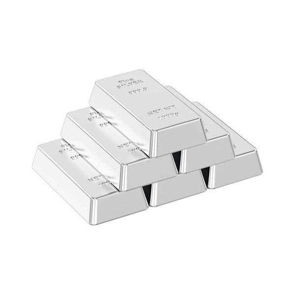 3D иллюстрация изолированная пирамида серебряных слитков слитков
 