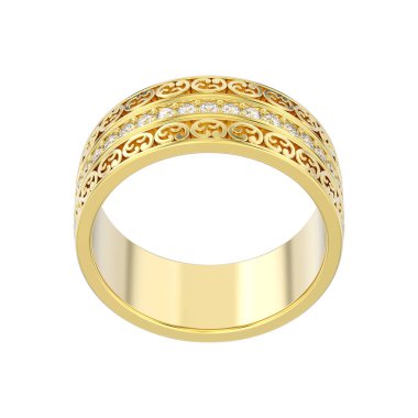3D illüstrasyon izole sarı altın dekoratif alyans ca