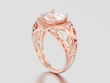 3D çizim gül altın dekoratif nişan pırlanta yüzük 