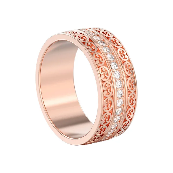 Ilustração 3D isolado rosa ouro decorativo casamento bandas carv — Fotografia de Stock