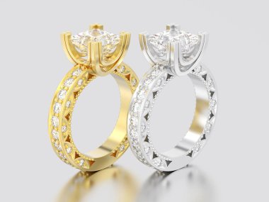 3D resimde iki sarı ve beyaz altın veya gümüş kanal prin