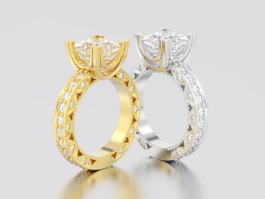 3D resimde iki sarı ve beyaz altın veya gümüş kanal prin