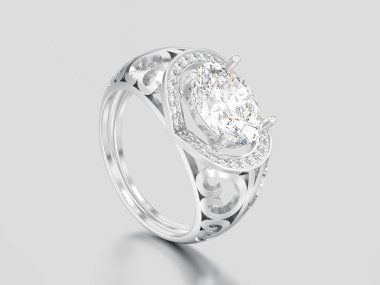 3D resimde beyaz altın veya gümüş dekoratif nişan diamo