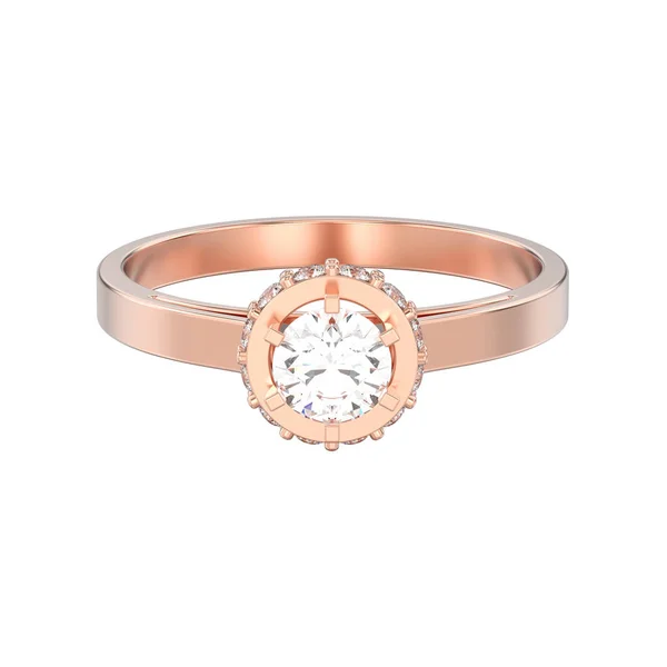 3D bezel różowe złoto halo ilustracja na białym tle utorować pierścionek z brylantem — Zdjęcie stockowe