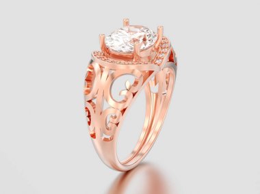 3D çizim gül altın dekoratif nişan pırlanta yüzük