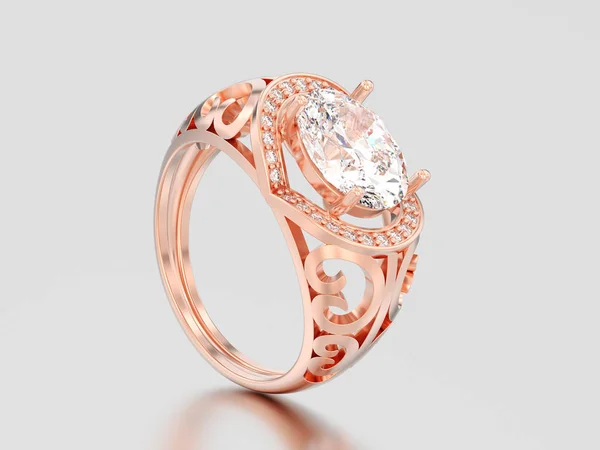 Ilustración 3D anillo de diamantes de compromiso decorativo de oro rosa — Foto de Stock