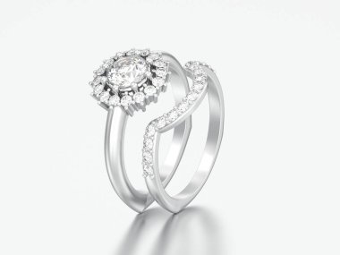 3D resimde beyaz altın veya gümüş eşleşen grup elmas ayarla 