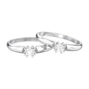 iki beyaz altın veya gümüş nişan sol 3D illüstrasyon izole