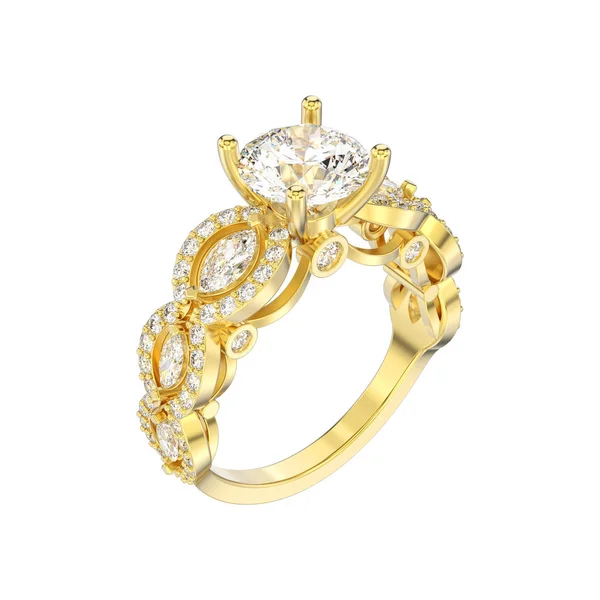 Anillo decorativo de diamantes de oro amarillo aislado con ilustración 3D — Foto de Stock