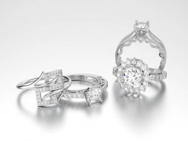 3D çizim dört farklı beyaz altın veya gümüş dekoratif d