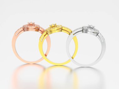 3D resimde üç farklı altın dekoratif Pırlanta Bileklik