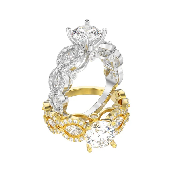 3D illustratie geïsoleerd twee gele en witte goud diamant decor — Stockfoto