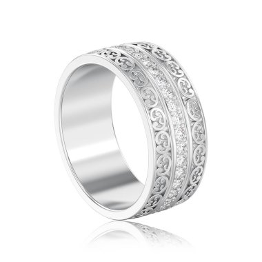 3D illüstrasyon izole beyaz altın veya gümüş dekoratif düğün