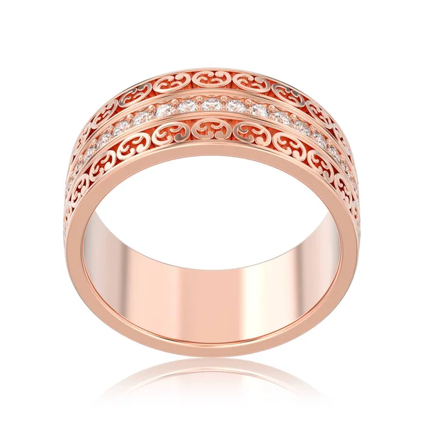 Ilustración 3D aislado oro rosa decorativo boda bandas carv —  Fotos de Stock