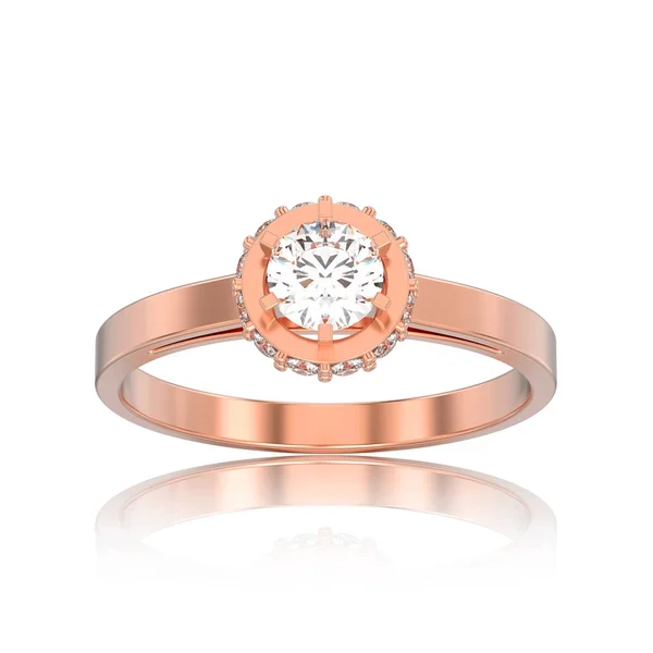 3D illustration isolated rose gold halo bezel pave diamond ring