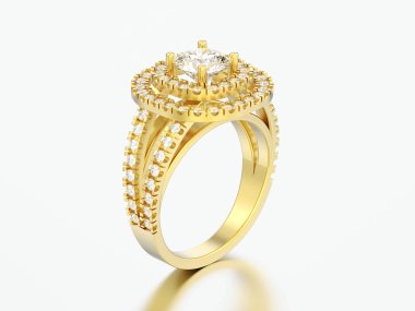 3D çizim altın zarif solitaire dekoratif elmas yüzük 