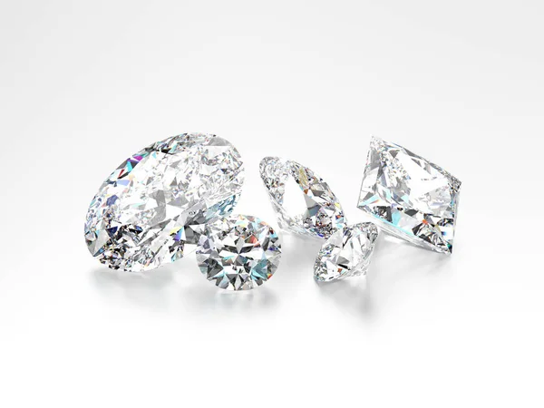 Illustration 3D groupe de diamants blancs différents pierres — Photo
