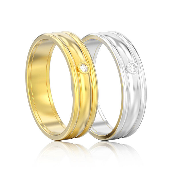 3D illustration isolated two gold and silver matching couples we