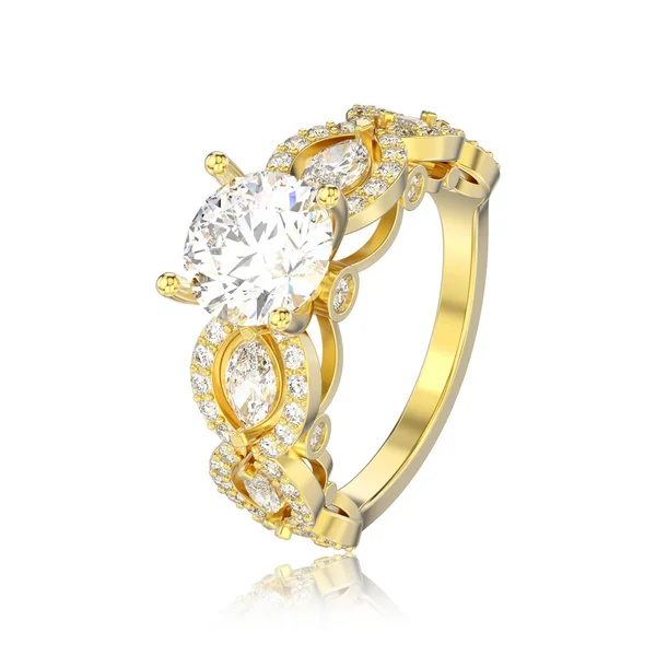 Ilustración 3D aislado oro amarillo diamante anillo decorativo ingenio — Foto de Stock