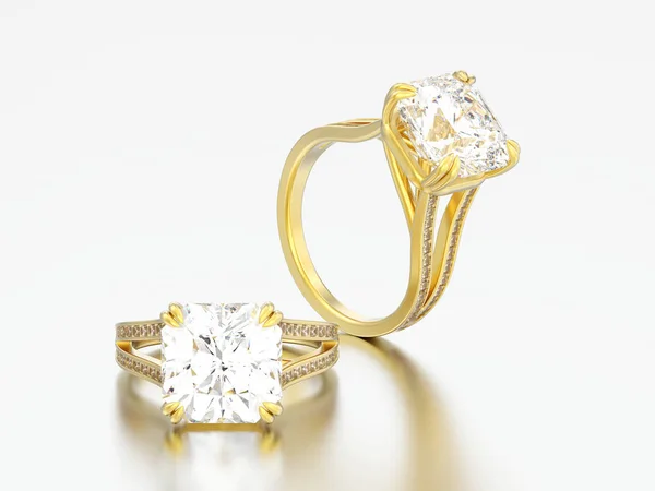 Ilustração 3D três anéis de diamante de noivado de ouro amarelo — Fotografia de Stock