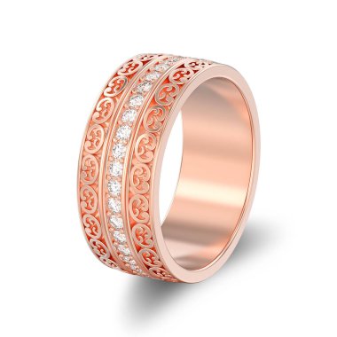 3D illüstrasyon izole gül altın dekoratif alyans carv