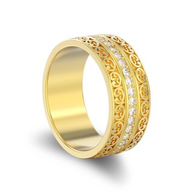 3D illüstrasyon izole sarı altın dekoratif alyans ca