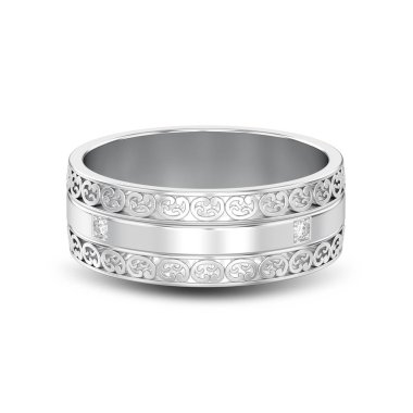 Gümüş dekoratif oyma alyans 3D illüstrasyon izole 