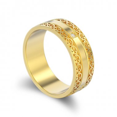 3D illüstrasyon izole sarı altın dekoratif alyans ca