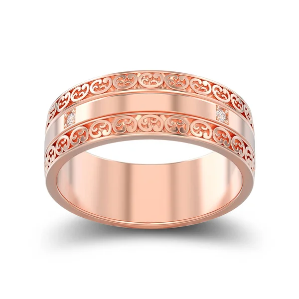 Ilustração 3D isolado rosa ouro decorativo casamento bandas carv — Fotografia de Stock