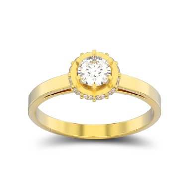 3D illüstrasyon izole sarı altın halo çerçevesini döşemek elmas rin