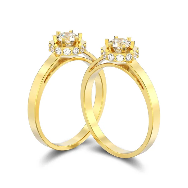 3D ilustracja na białym tle dwa żółte halo gold bezel wybrukować diament — Zdjęcie stockowe