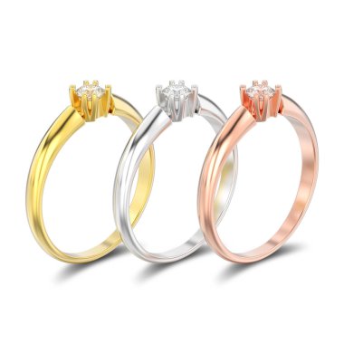 3D illüstrasyon izole üç farklı altın ve gümüş nişan