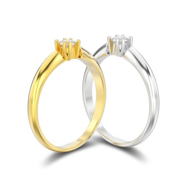 3D illüstrasyon izole iki altın ve gümüş nişan çıkmak