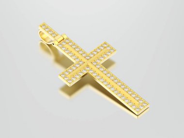 3D çizim altın dekoratif elmas kolye çapraz 