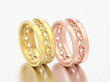 3D resimde iki altın Dekoratif süsleme halkaları oyma 