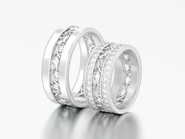 3D illustratie twee zilveren decoratieve sieraad ringen uitgehakt — Stockfoto