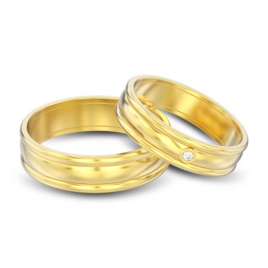iki altın eşleşen çiftler nikah yüzükleri 3D illüstrasyon izole