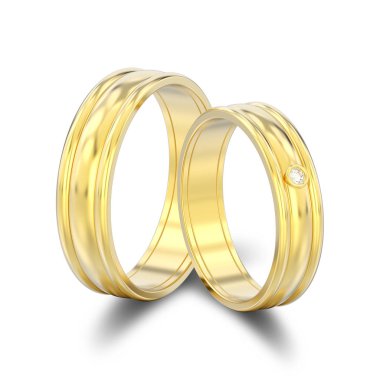 iki altın eşleşen çiftler nikah yüzükleri 3D illüstrasyon izole