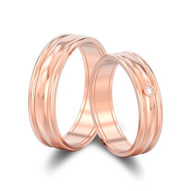 İki Gül altın eşleşen çiftler düğün 3D illüstrasyon izole 