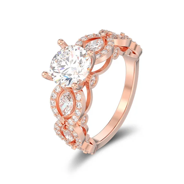 Anillo decorativo de diamantes de oro rosa aislado con ilustración 3D — Foto de Stock