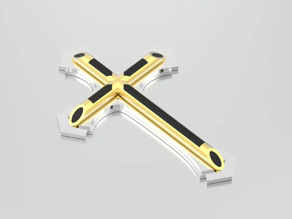 3D ілюстрація різних металевих декоративних емалей алмазного хреста — стокове фото