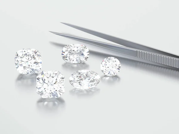 Illustrazione 3D gruppo di diamanti bianchi diverse pietre con tw — Foto Stock