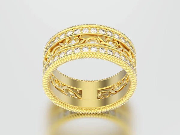 Ilustración 3D oro decorativo tallado ornamento anillo de diamantes — Foto de Stock