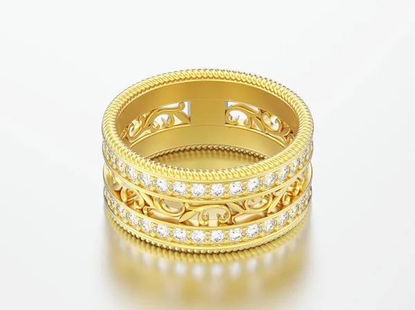 3D illustrazione oro decorativo intagliato ornamento anello di diamanti — Foto Stock