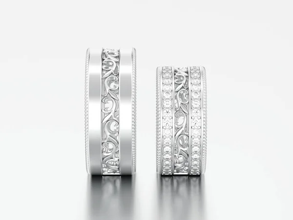 3D obrázek dvě stříbrné ozdobné vytesal ornament diamon — Stock fotografie