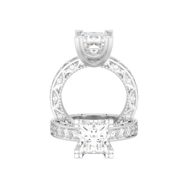 iki gümüş elmas nişan decorativ 3D illüstrasyon izole